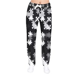 Black And White Jigsaw Puzzle Pattern Women Velvet Drawstring Pants by SpinnyChairDesigns
