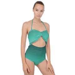 Biscay Green Gradient Ombre Scallop Top Cut Out Swimsuit by SpinnyChairDesigns