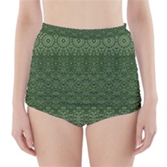 Boho Fern Green Pattern High-waisted Bikini Bottoms by SpinnyChairDesigns
