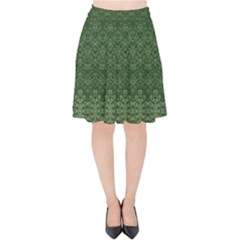 Boho Fern Green Pattern Velvet High Waist Skirt by SpinnyChairDesigns