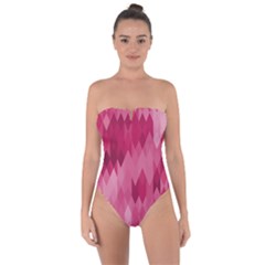 Blush Pink Geometric Pattern Tie Back One Piece Swimsuit by SpinnyChairDesigns
