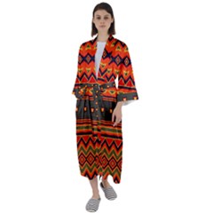 Boho Orange Tribal Pattern Maxi Satin Kimono by SpinnyChairDesigns