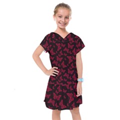 Red And Black Butterflies Kids  Drop Waist Dress by SpinnyChairDesigns