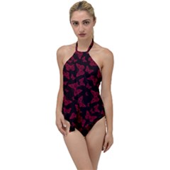 Red And Black Butterflies Go With The Flow One Piece Swimsuit by SpinnyChairDesigns