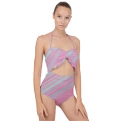 Turquoise And Pink Striped Scallop Top Cut Out Swimsuit by SpinnyChairDesigns