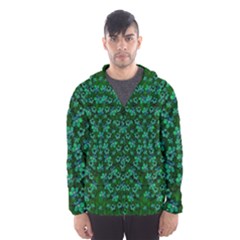 Leaf Forest And Blue Flowers In Peace Men s Hooded Windbreaker by pepitasart