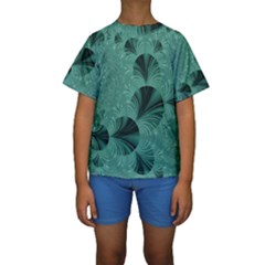 Biscay Green Black Spirals Kids  Short Sleeve Swimwear by SpinnyChairDesigns