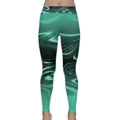 Biscay Green Black Swirls Classic Yoga Leggings by SpinnyChairDesigns