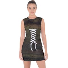 Army Green Grunge Texture Lace Up Front Bodycon Dress by SpinnyChairDesigns