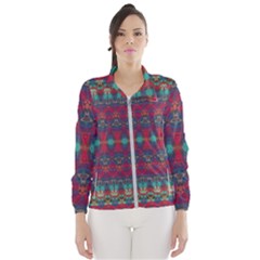 Boho Red Teal Pattern Women s Windbreaker by SpinnyChairDesigns