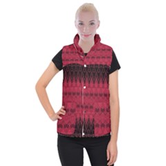 Boho Red Black Pattern Women s Button Up Vest by SpinnyChairDesigns