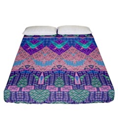 Boho Patchwork Violet Pink Green Fitted Sheet (california King Size) by SpinnyChairDesigns