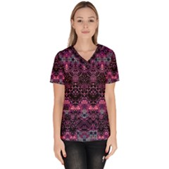 Boho Magenta Black Pattern Women s V-neck Scrub Top by SpinnyChairDesigns