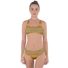 Boho Old Gold Pattern Criss Cross Bikini Set by SpinnyChairDesigns