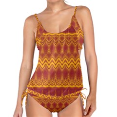 Boho Red Gold Pattern Tankini Set by SpinnyChairDesigns