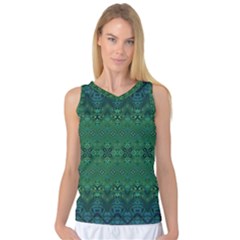 Boho Emerald Green And Blue  Women s Basketball Tank Top by SpinnyChairDesigns
