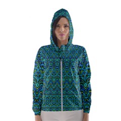 Boho Teal Green Blue Pattern Women s Hooded Windbreaker by SpinnyChairDesigns