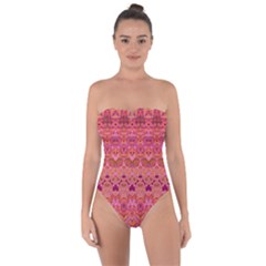 Boho Pink Pattern Tie Back One Piece Swimsuit by SpinnyChairDesigns