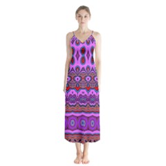 Boho Magenta Pattern Button Up Chiffon Maxi Dress by SpinnyChairDesigns