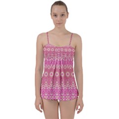 Boho Pink Floral Pattern Babydoll Tankini Set by SpinnyChairDesigns