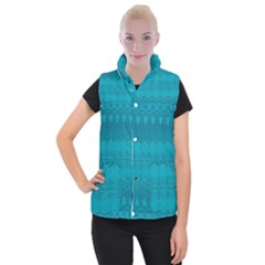 Boho Teal Pattern Women s Button Up Vest by SpinnyChairDesigns