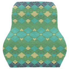 Boho Green Blue Checkered Car Seat Back Cushion  by SpinnyChairDesigns