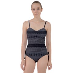 Boho Black Grey Pattern Sweetheart Tankini Set by SpinnyChairDesigns