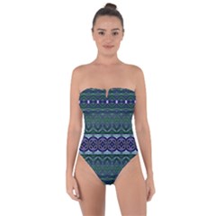 Boho Blue Green  Tie Back One Piece Swimsuit by SpinnyChairDesigns