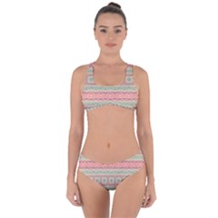 Boho Teal Pink Criss Cross Bikini Set by SpinnyChairDesigns