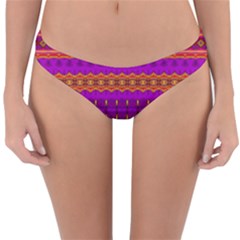 Boho Magenta And Gold Reversible Hipster Bikini Bottoms by SpinnyChairDesigns