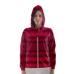 Crimson Red Pattern Women s Hooded Windbreaker by SpinnyChairDesigns