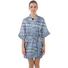 Boho Faded Blue Grey Half Sleeve Satin Kimono  by SpinnyChairDesigns