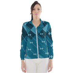 Teal Blue Stripes And Checks Women s Windbreaker by SpinnyChairDesigns