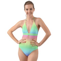 Pastel Rainbow Ombre Halter Cut-out One Piece Swimsuit by SpinnyChairDesigns