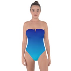 Aqua Blue And Indigo Ombre Tie Back One Piece Swimsuit by SpinnyChairDesigns