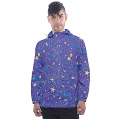 Starry Night Purple Men s Front Pocket Pullover Windbreaker by SpinnyChairDesigns