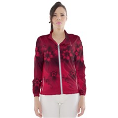 Scarlet Red Floral Print Women s Windbreaker by SpinnyChairDesigns