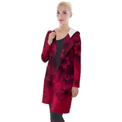 Scarlet Red Floral Print Hooded Pocket Cardigan by SpinnyChairDesigns