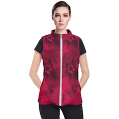 Scarlet Red Floral Print Women s Puffer Vest by SpinnyChairDesigns