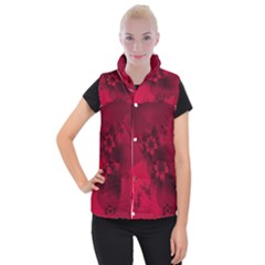 Scarlet Red Floral Print Women s Button Up Vest by SpinnyChairDesigns