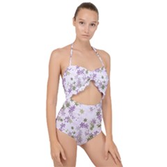 Purple Wildflower Print Scallop Top Cut Out Swimsuit by SpinnyChairDesigns