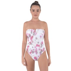 Pink Wildflower Print Tie Back One Piece Swimsuit by SpinnyChairDesigns