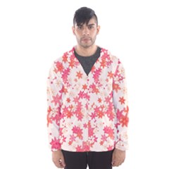 Vermilion And Coral Floral Print Men s Hooded Windbreaker by SpinnyChairDesigns