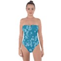 Teal Blue Floral Print Tie Back One Piece Swimsuit View1
