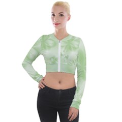 Tea Green Floral Print Long Sleeve Cropped Velvet Jacket by SpinnyChairDesigns