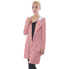 Coral Pink White Floral Print Hooded Pocket Cardigan by SpinnyChairDesigns