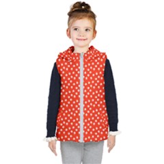 Red White Floral Print Kids  Hooded Puffer Vest by SpinnyChairDesigns