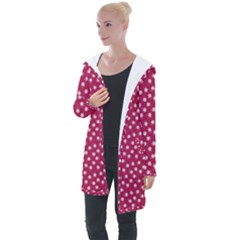 Magenta Rose White Floral Print Longline Hooded Cardigan by SpinnyChairDesigns