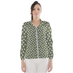 Sage Green White Floral Print Women s Windbreaker by SpinnyChairDesigns