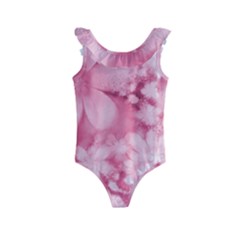 Blush Pink Watercolor Flowers Kids  Frill Swimsuit by SpinnyChairDesigns